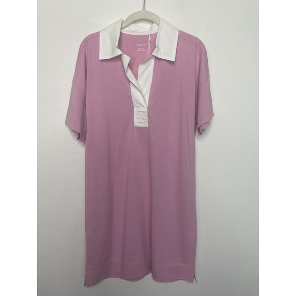Everlane Medium The Organic Cotton Polo Mini Shirt Dress Purple Short Sleeve New - Picture 4 of 15